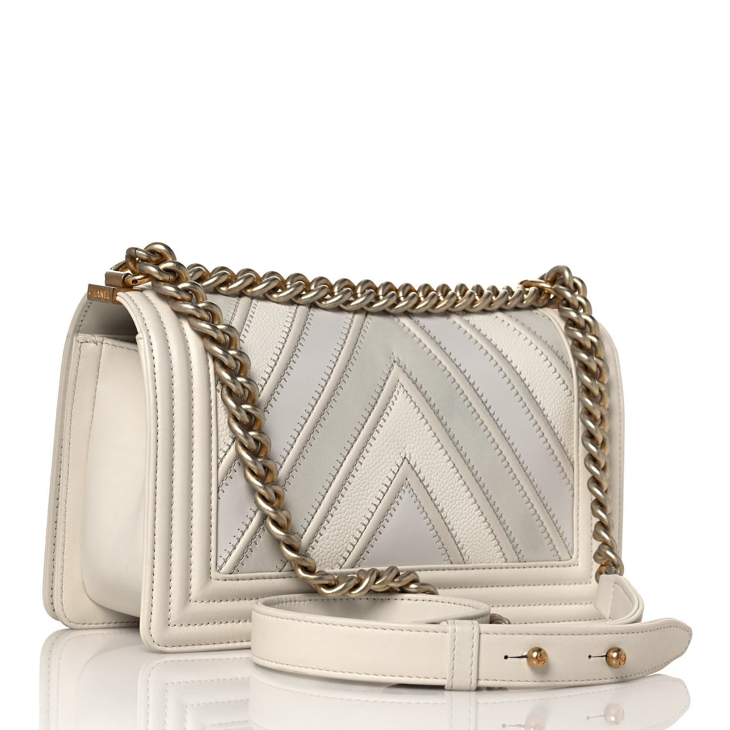 Caviar Suede Calfskin Chevron Medium Boy Flap White