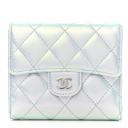 Chanel Iridescent Calfskin Quilted Compact Flap Wallet Light Blue 1 of 8