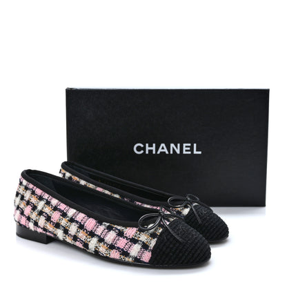 Chanel Wool Cotton Tweed Corduroy Cap Toe Ballerina Flats 36 Multicolor Black 9 of 9