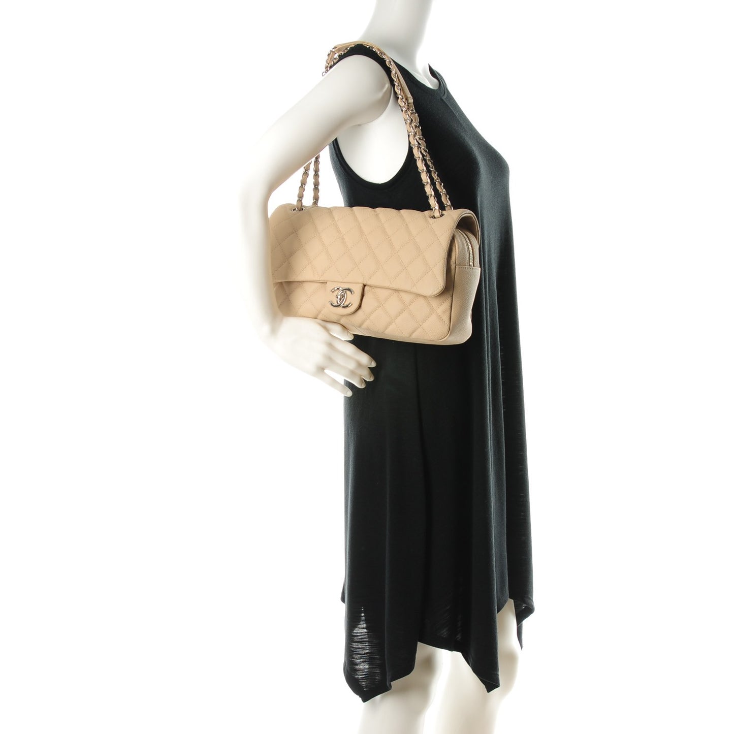 Caviar Quilted Jumbo Easy Flap Beige