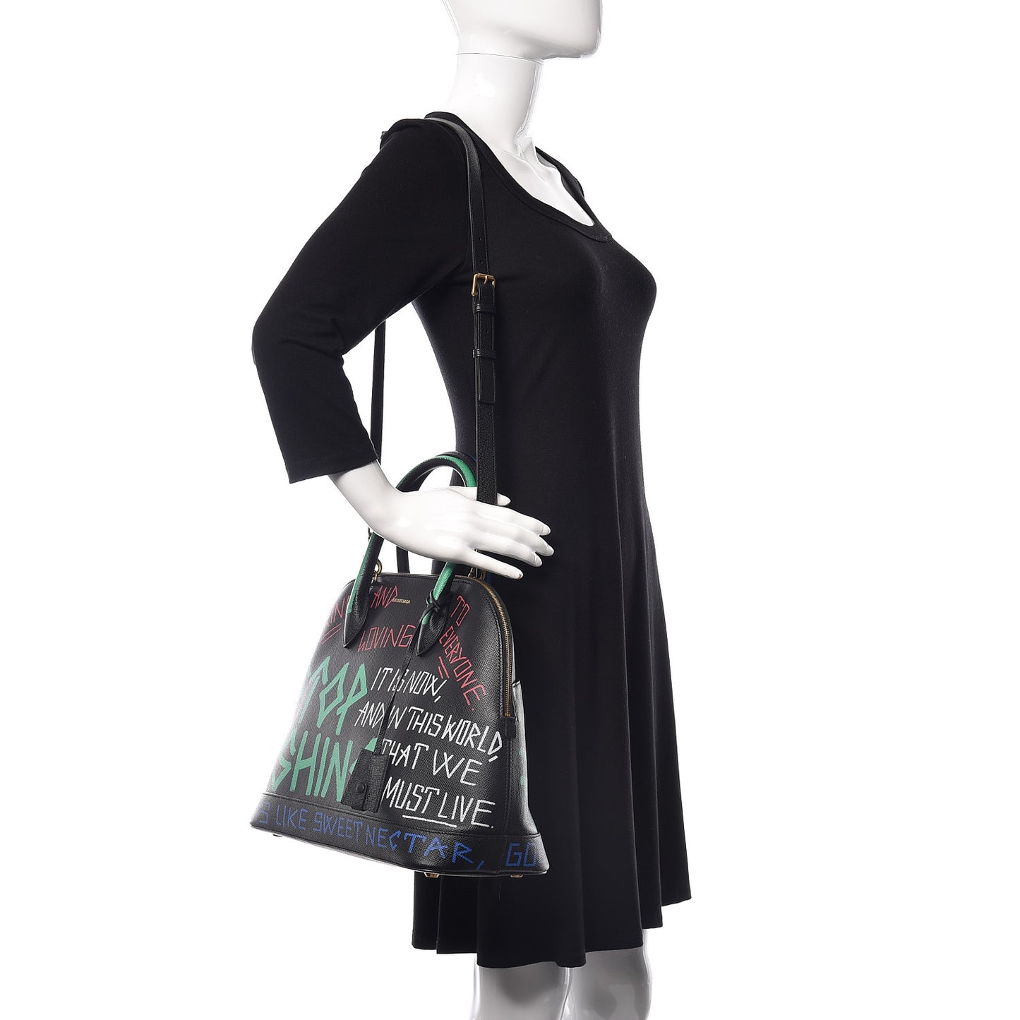 Signature Grained Calfskin Graffiti M Ville Top Handle Bag Black Multicolor