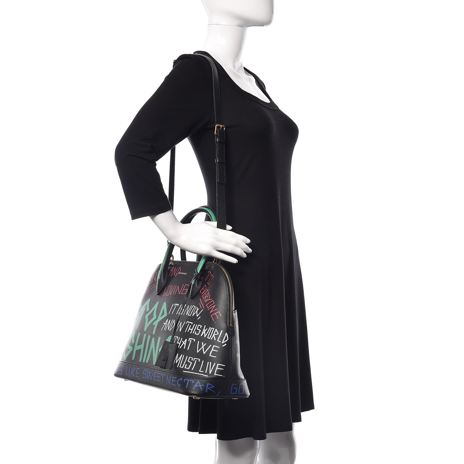 Balenciaga Signature Grained Calfskin Graffiti M Ville Top Handle Bag Black Multicolor 2 of 11