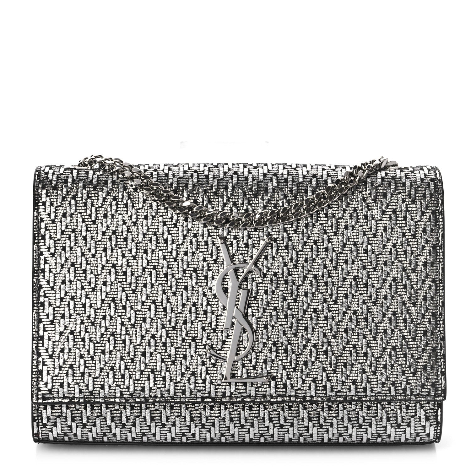 Saint Laurent Metallic Calfskin Chevron Small Monogram Kate Satchel Black Argento 1 of 9