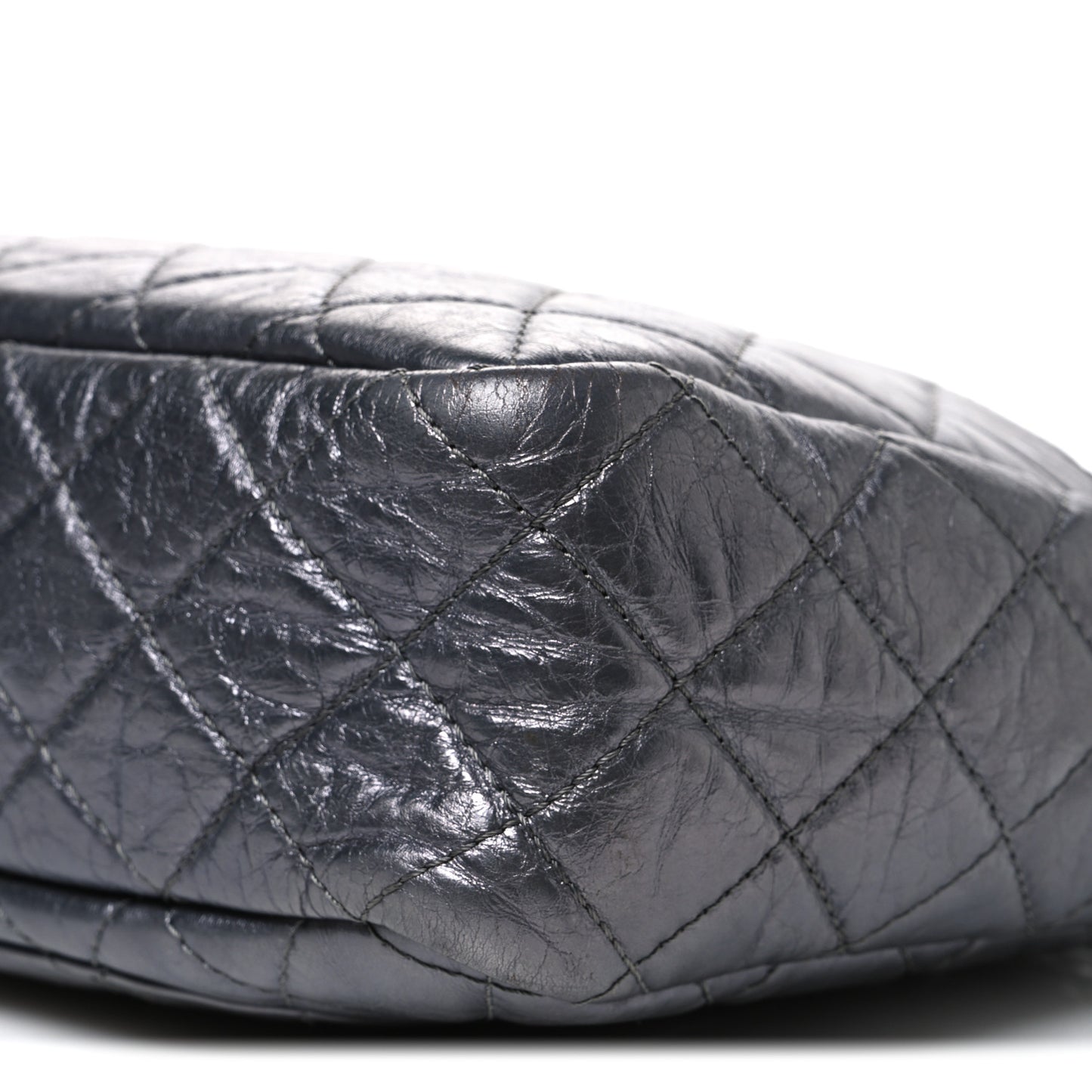 Metallic Aged Calfskin Quilted Large Reissue Camera Case Silver
