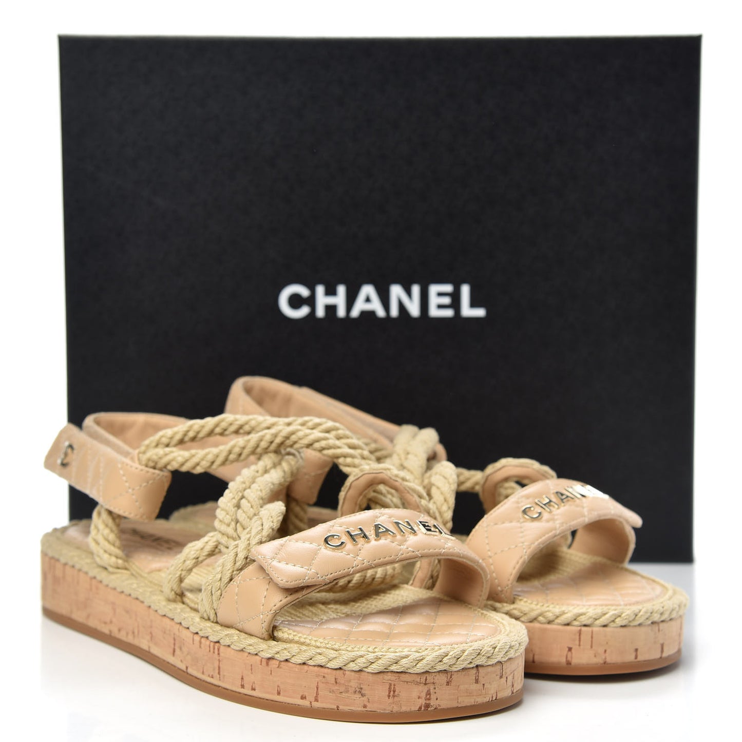 Cord Lambskin Quilted Logo Sandals 41 Beige