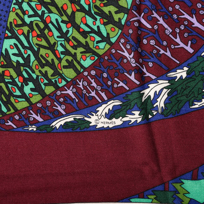 Hermes Cashmere Silk Travers Champs Shawl GM 140 Rouge Violet Vert 5 of 5