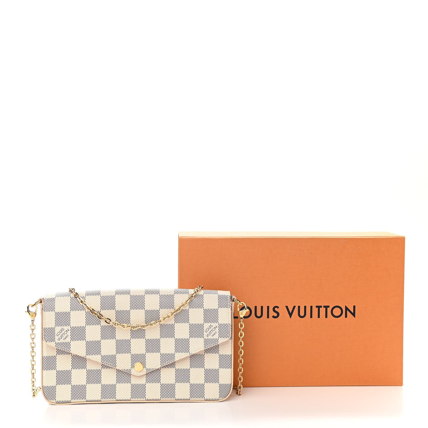 Damier Azur Pochette Felicie Chain Wallet Rose Ballerine