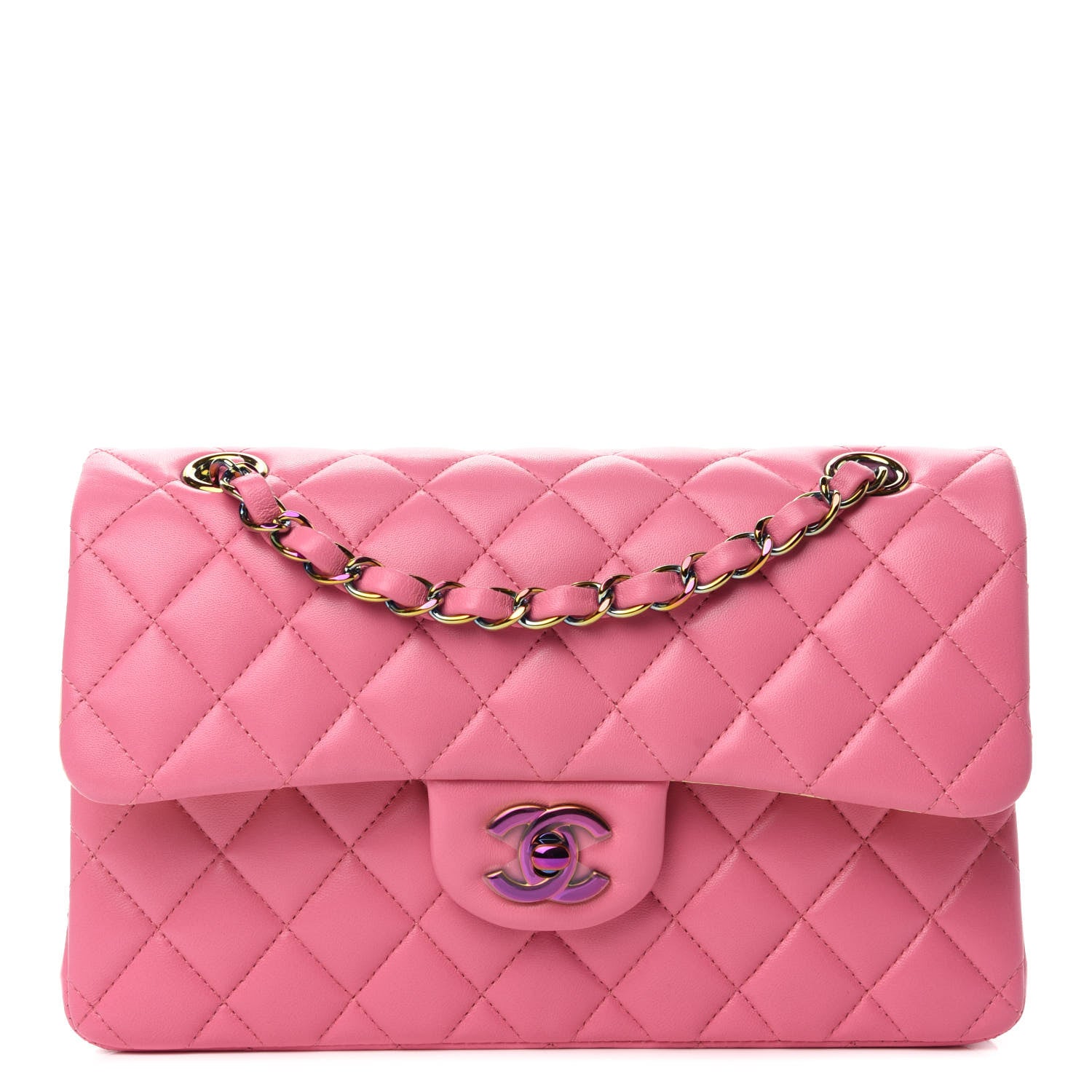 Chanel Lambskin Quilted Small Double Flap Pink Yellow 1 of 12
