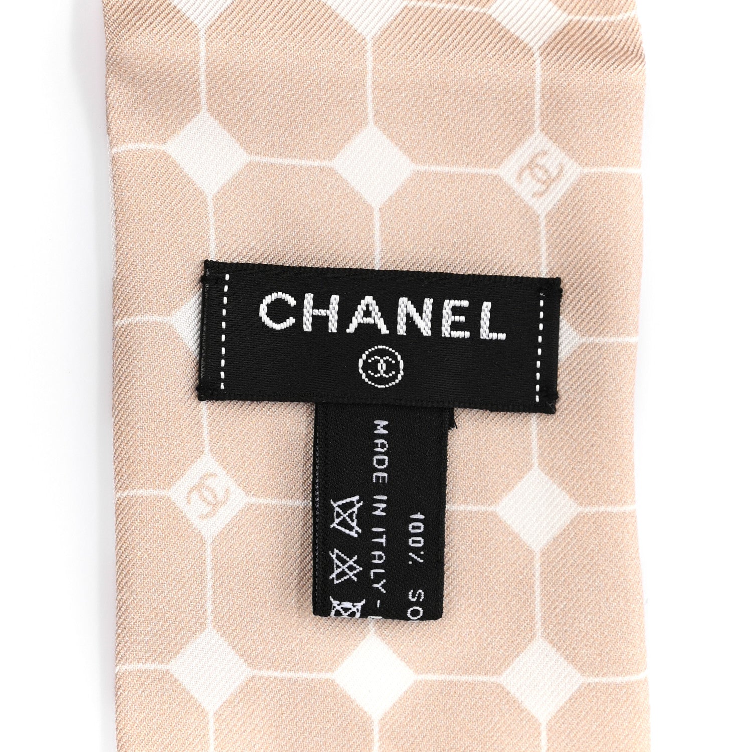 Chanel Silk Logo Slim Bandeau Scarf Beige White 2 of 4