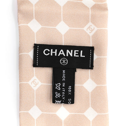 Chanel Silk Logo Slim Bandeau Scarf Beige White 2 of 4