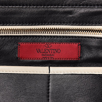 Valentino Garavani Vitello Monochrome Medium Rockstud Tote Black Light Ivory 8 of 16