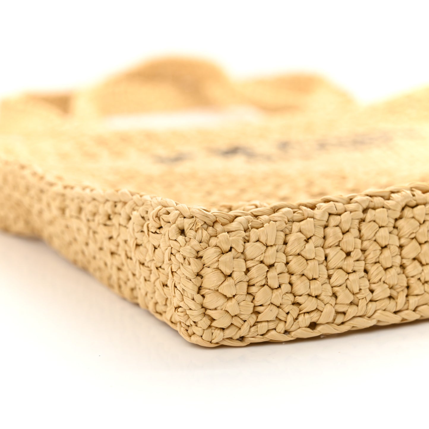 Yarn Raffia Effect Crochet Logo Embroidered Tote Bag Naturale