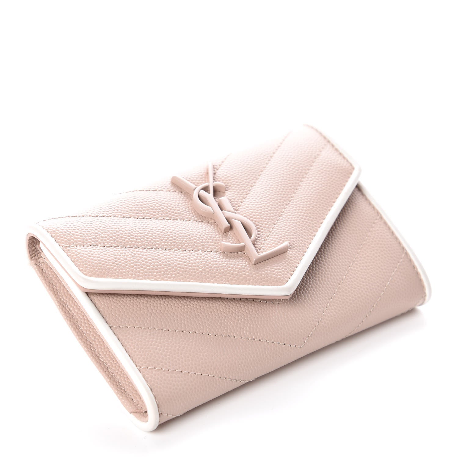 Saint Laurent Grain De Poudre Matelasse Chevron Small Monogram Flap Wallet Pale Pink 4 of 10