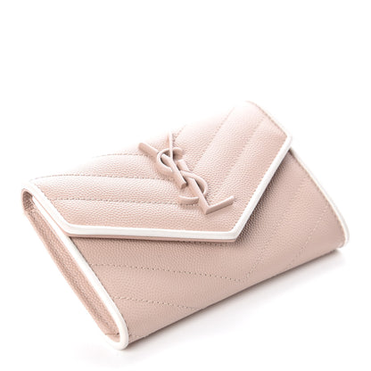 Saint Laurent Grain De Poudre Matelasse Chevron Small Monogram Flap Wallet Pale Pink 4 of 10