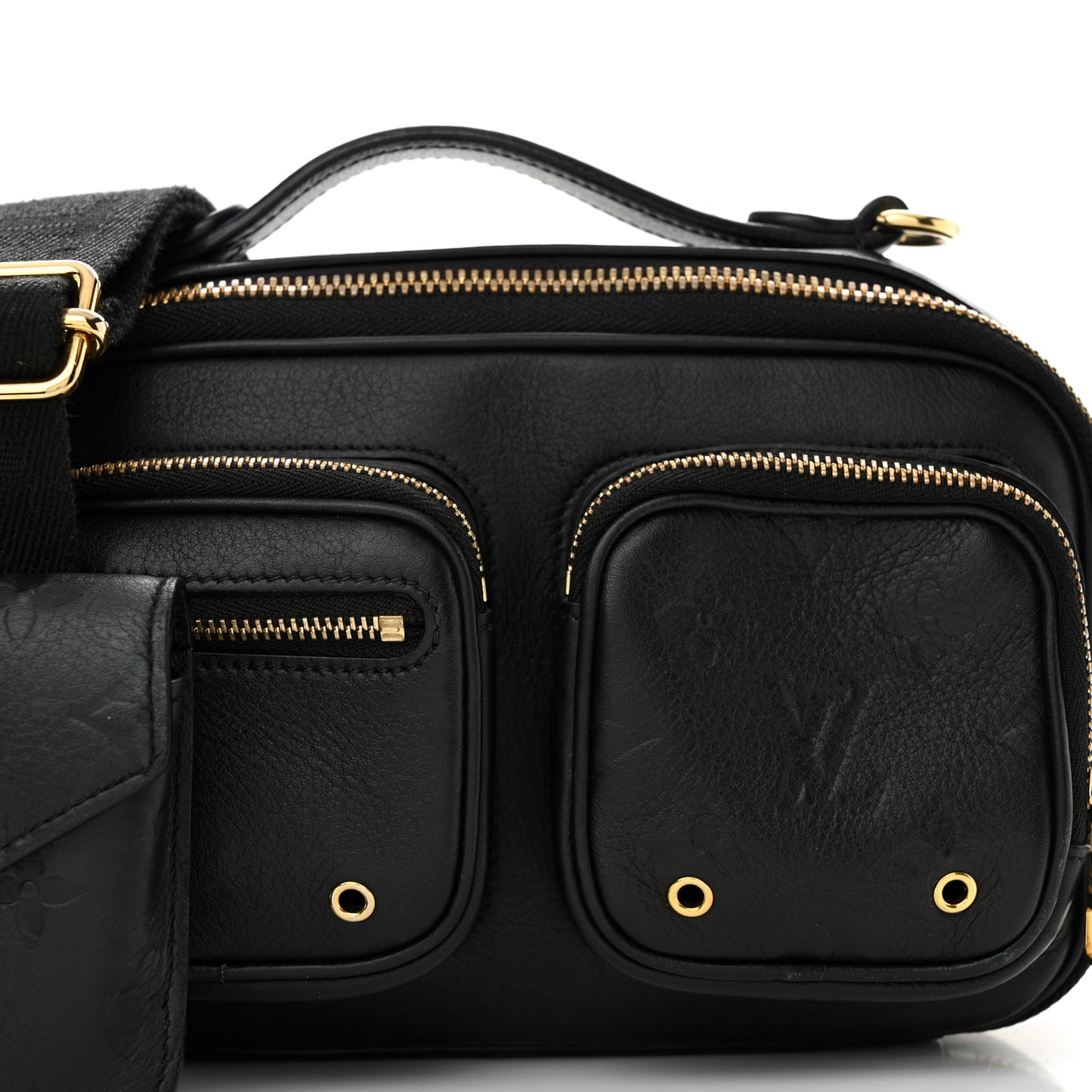 Calfskin Monogram Embossed Utility Crossbody Black