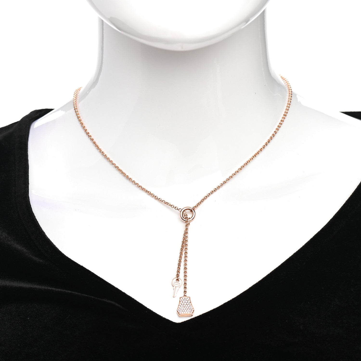Hermes 18K Rose Gold Diamond PM Kelly Clochette Necklace 2 of 5