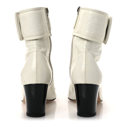 Chanel Crumpled Patent Calfskin Cap Toe CC Turnlock Ankle Short Boots 37.5 Ivory Black 6 of 15