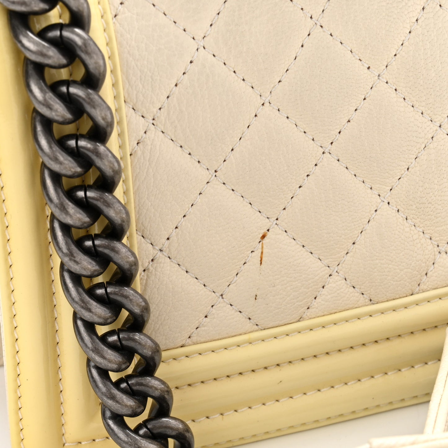 Goatskin Quilted Patent Small Duo Boy Flap White