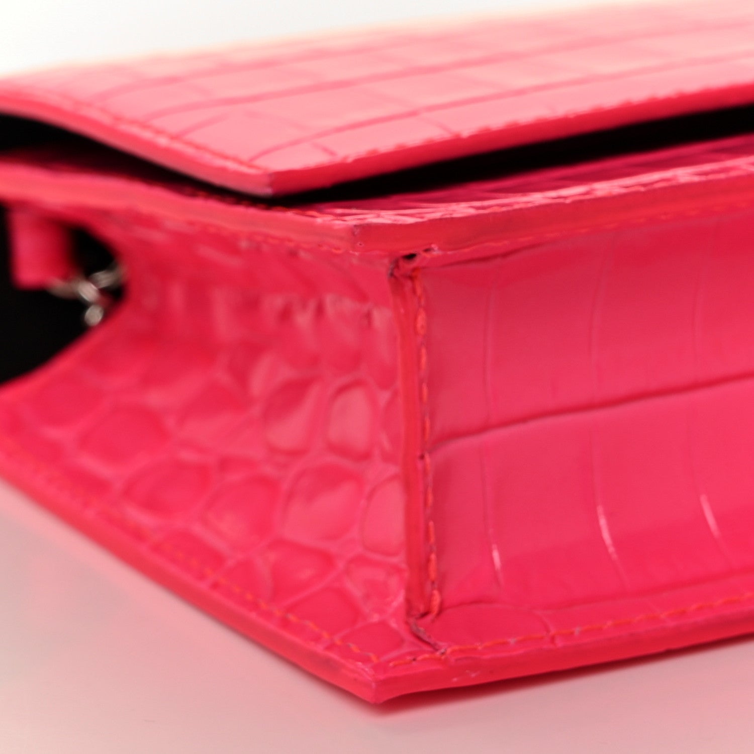 Alexander McQueen Calfskin Crocodile Embossed Skull Mini Crossbody Bag Pink 8 of 9