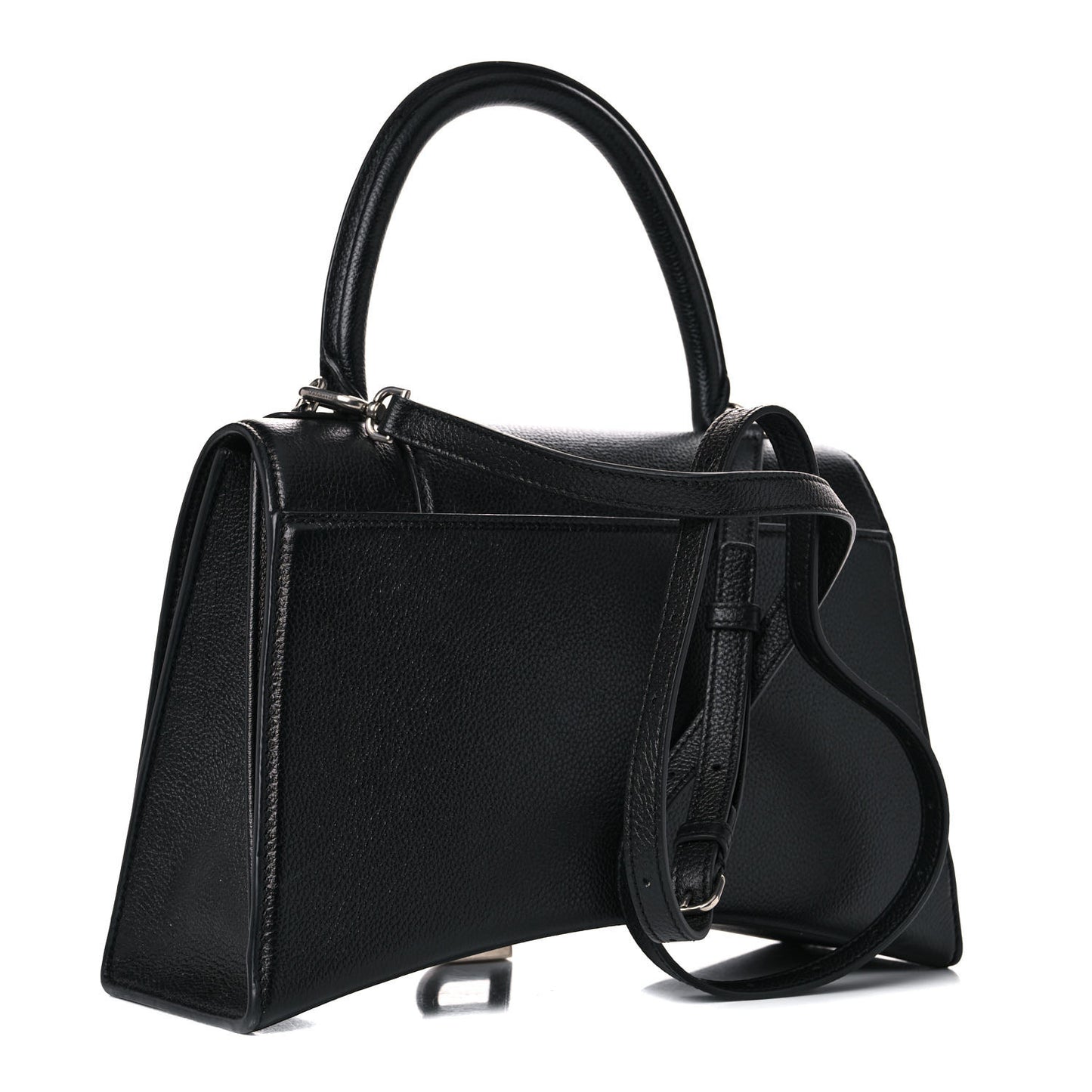Grained Calfskin Medium Hourglass Top Handle Bag Black