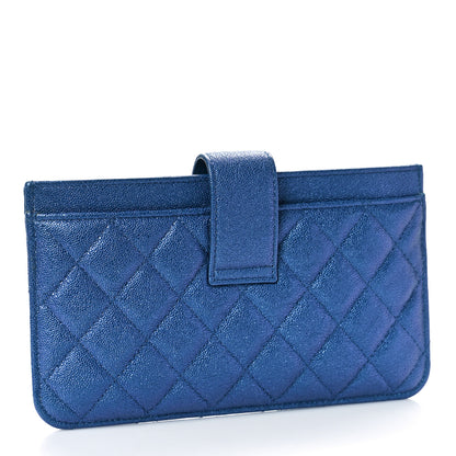 Chanel Iridescent Caviar Quilted Classic Strap Pouch Dark Blue 4 of 11