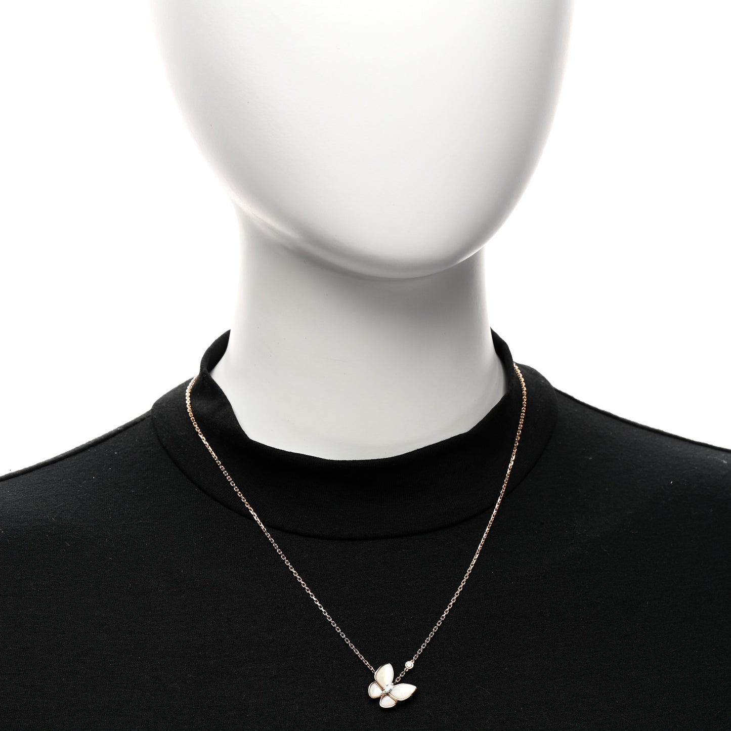 18K Rose Gold Diamond Mother of Pearl Two Butterfly Pendant Necklace