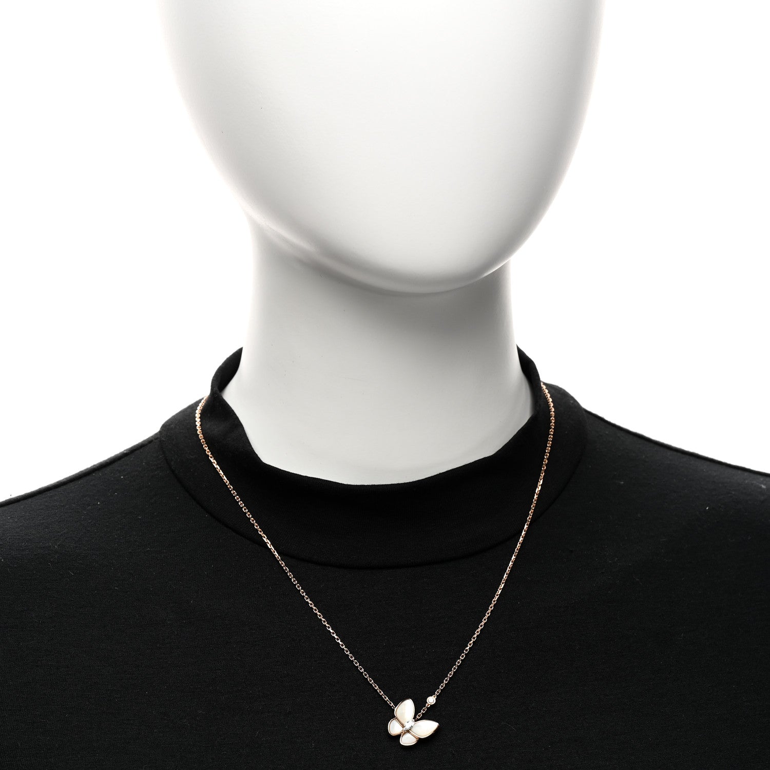 Van Cleef & Arpels 18K Rose Gold Diamond Mother of Pearl Two Butterfly Pendant Necklace 2 of 6