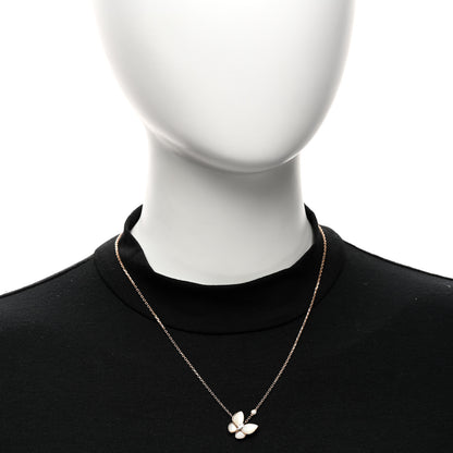 Van Cleef & Arpels 18K Rose Gold Diamond Mother of Pearl Two Butterfly Pendant Necklace 2 of 6