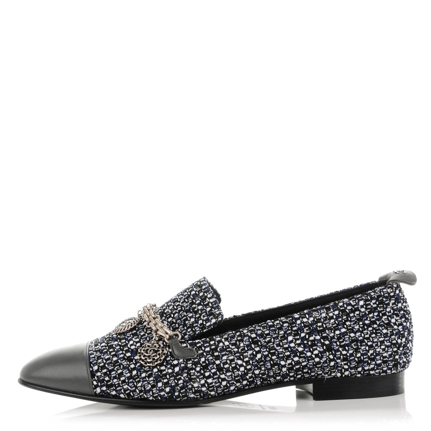 Tweed Lambskin Cap Toe Charm Loafers 38.5 Black Multicolor
