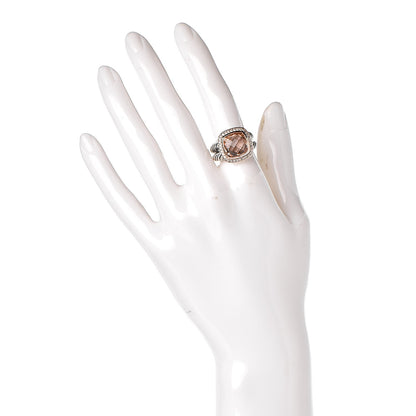 David Yurman Sterling Silver Rose Gold Diamond Morganite 11mm Albion Ring 54 7 2 of 3