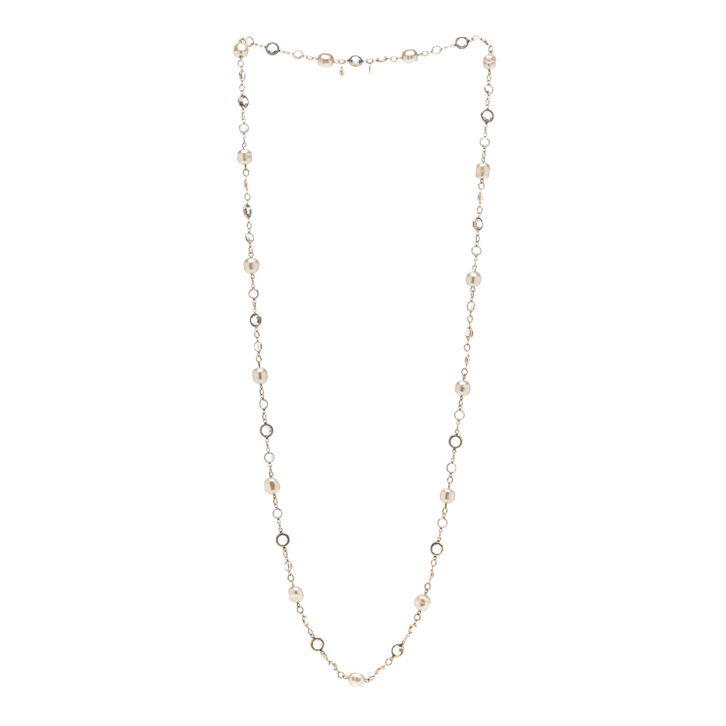 Crystal Pearl Sautoir Long Necklace Gold