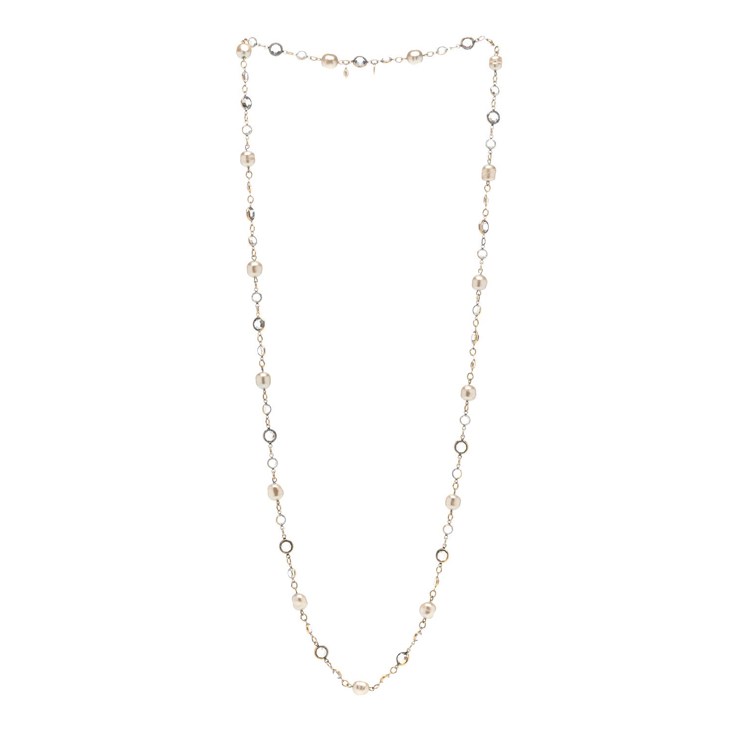 Chanel Crystal Pearl Sautoir Long Necklace Gold 3 of 5
