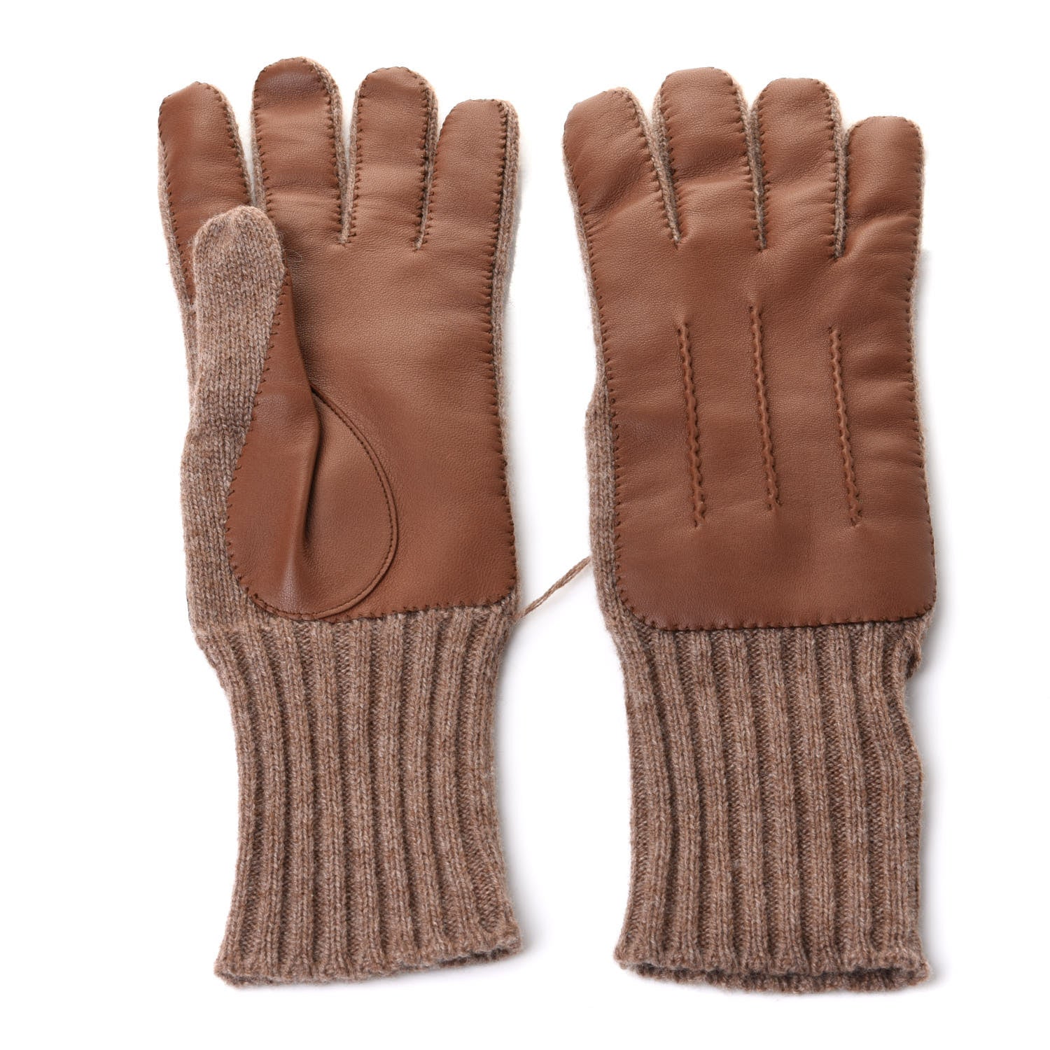 Hermes Cashmere Lambskin Knit Gloves M Brown 1 of 5