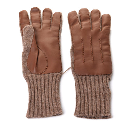 Hermes Cashmere Lambskin Knit Gloves M Brown 1 of 5