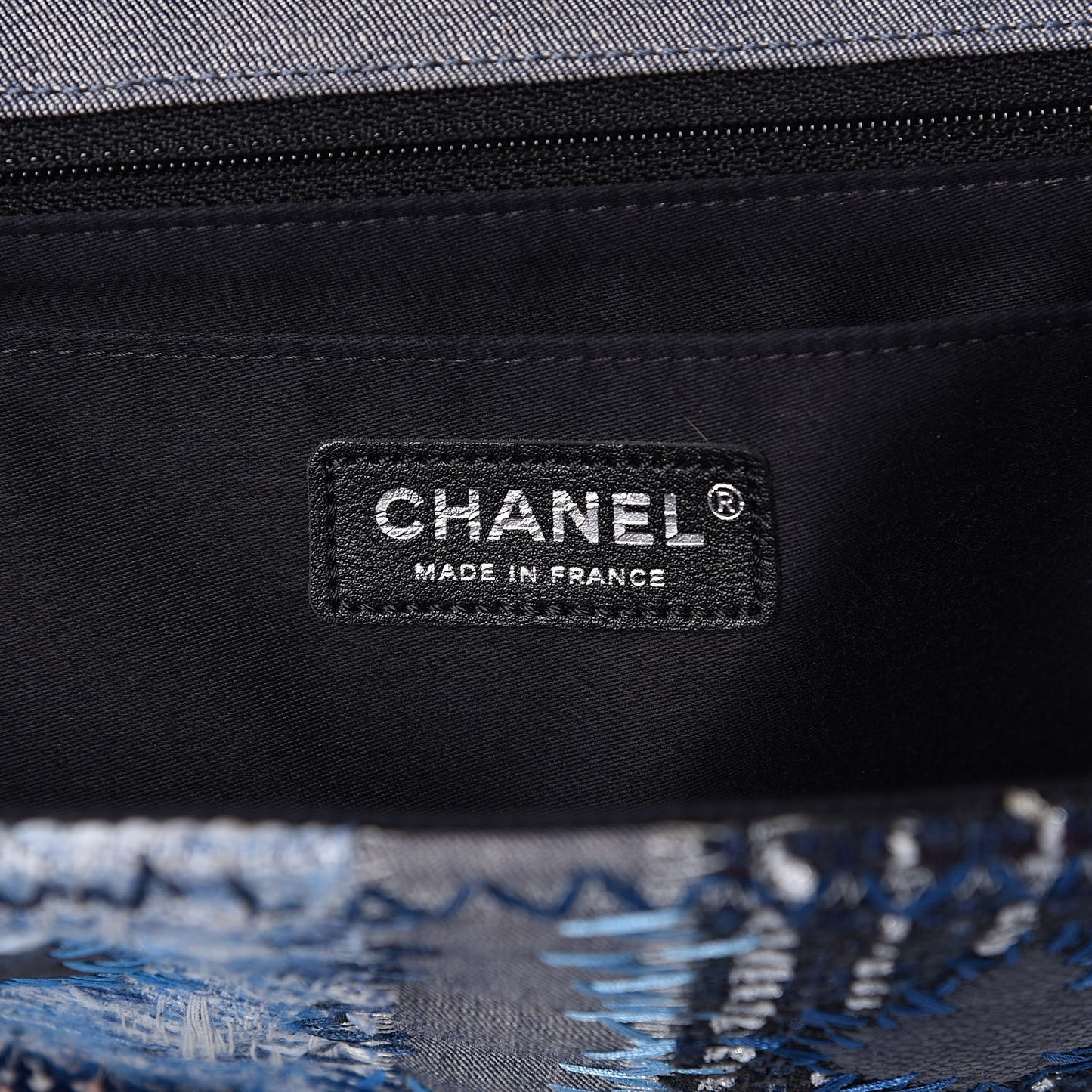 Denim Tweed Patchwork Jumbo Single Flap Blue
