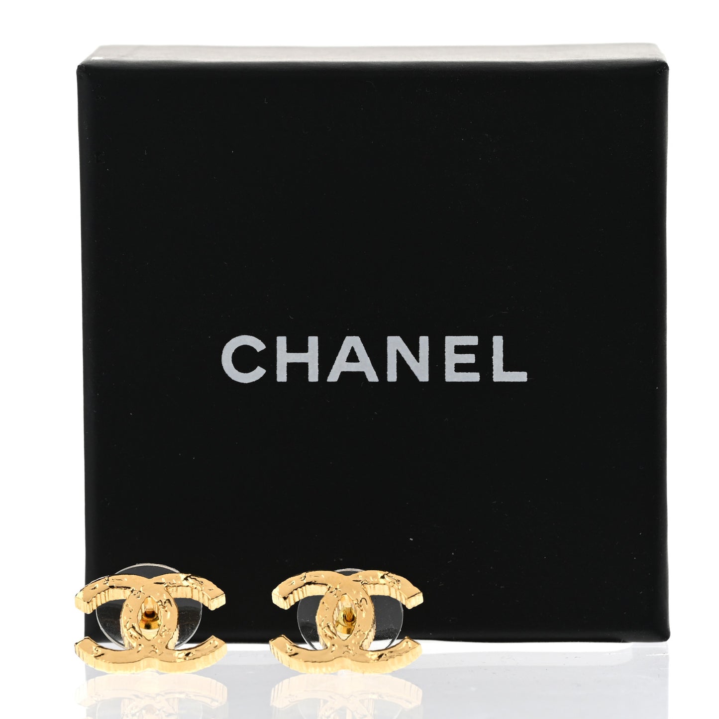 Metal Textured CC Earrings Gold