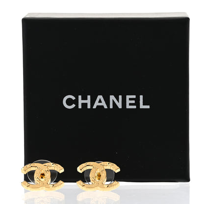Chanel Metal Textured CC Earrings Gold 5 of 5