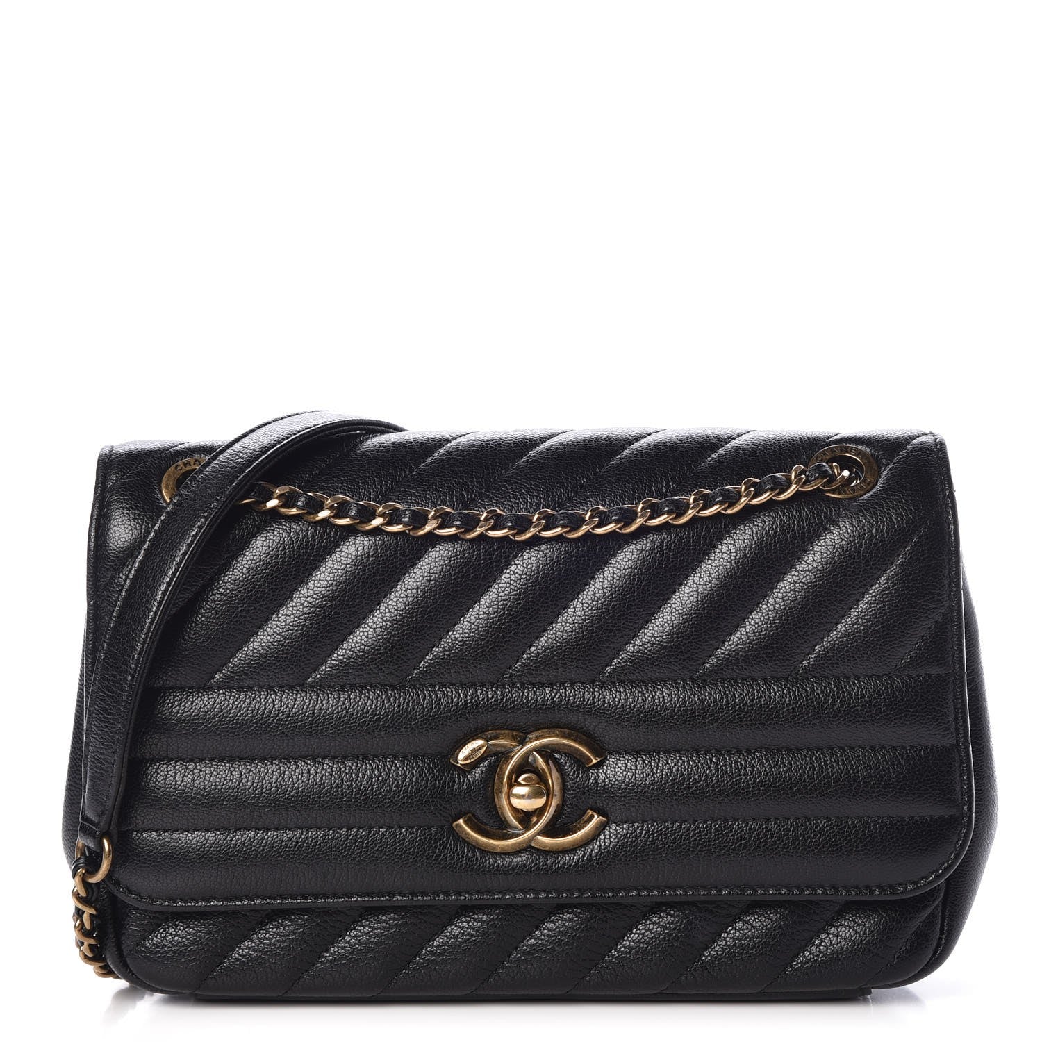 Chanel Shiny Goatskin Diagonal Quilted Small Flap Black 1 of 13