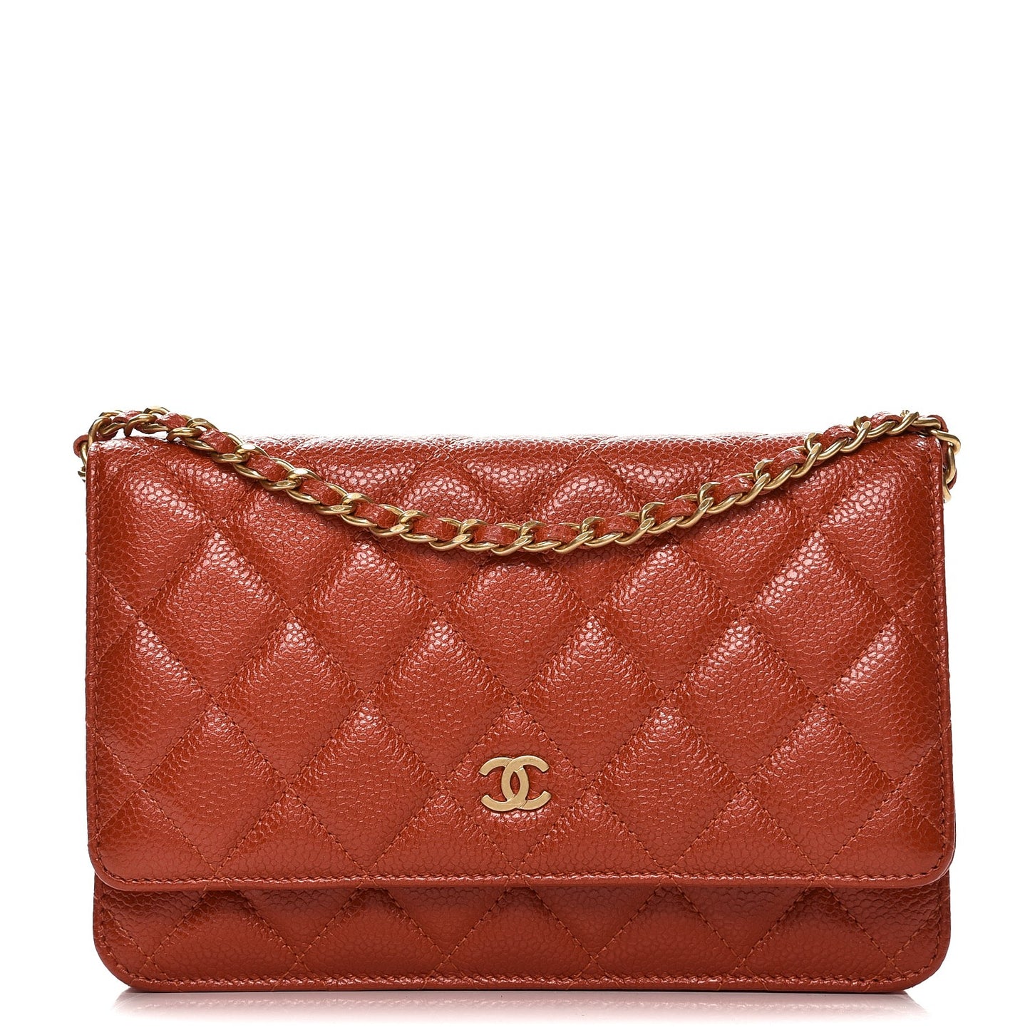 Pearly Caviar Quilted Wallet On Chain WOC Red