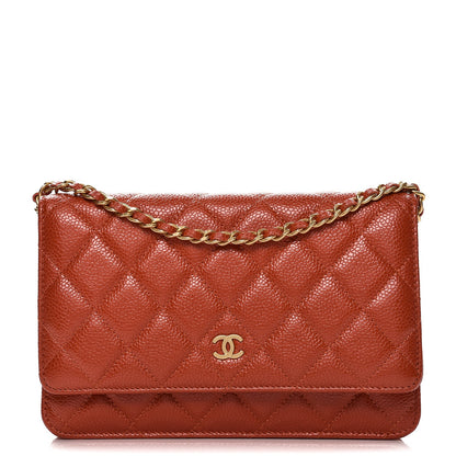 Chanel Pearly Caviar Quilted Wallet On Chain WOC Red 1 of 8