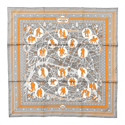 Hermes Silk Les Nouveaux Amoureux de Paris Bandana Scarf 55 Gris White Caramel 1 of 4