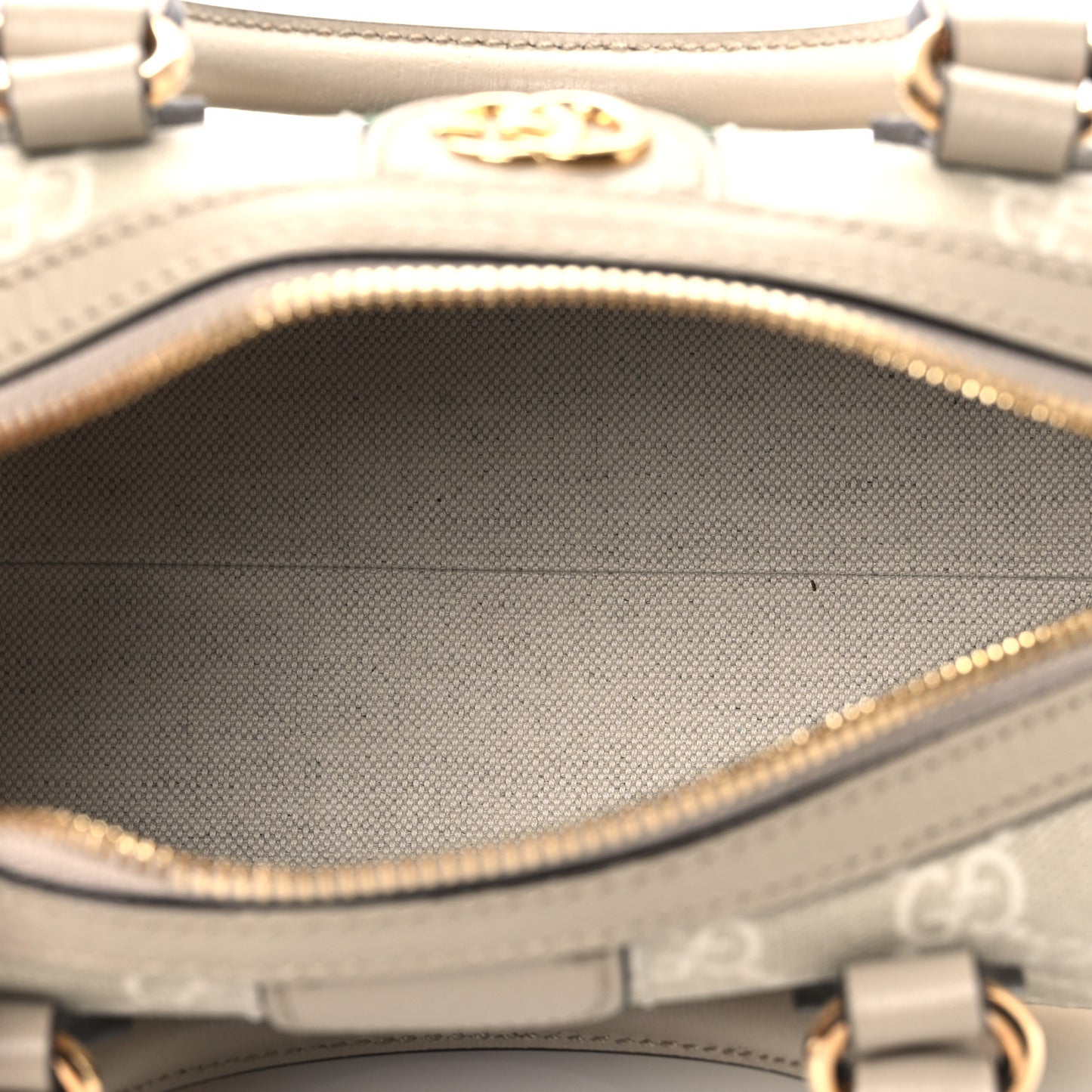 GG Supreme Monogram Textured Dollar Calfskin Web Ophidia Mini Top Handle Bag Beige Mystic White Oatmeal