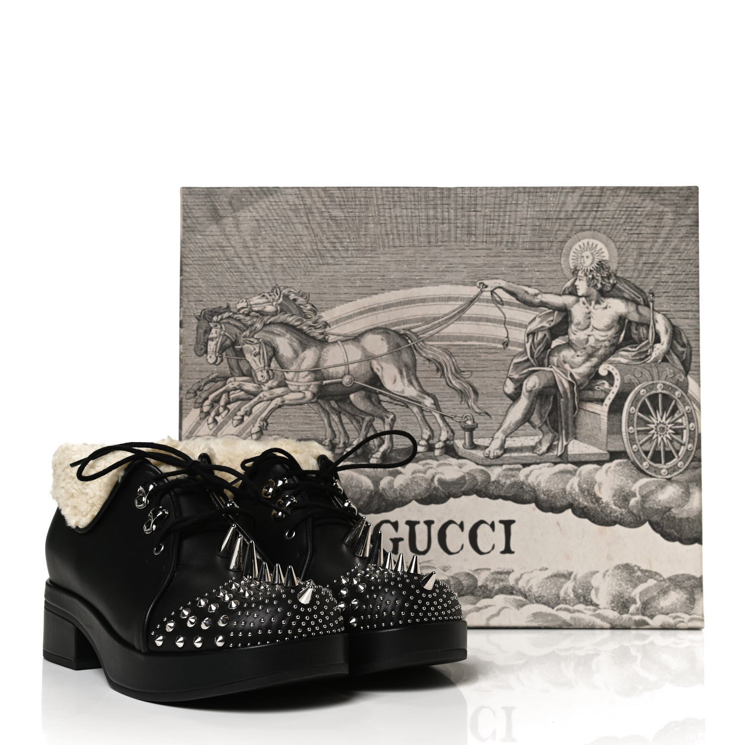 Gucci Calfskin Faux Shearling Studded Victor Ankle Boots 37.5 Black Mystic White 10 of 10