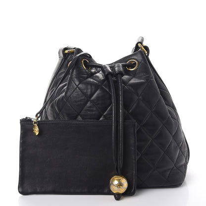 Chanel Lambskin Quilted Drawstring Bag Black 5 of 39