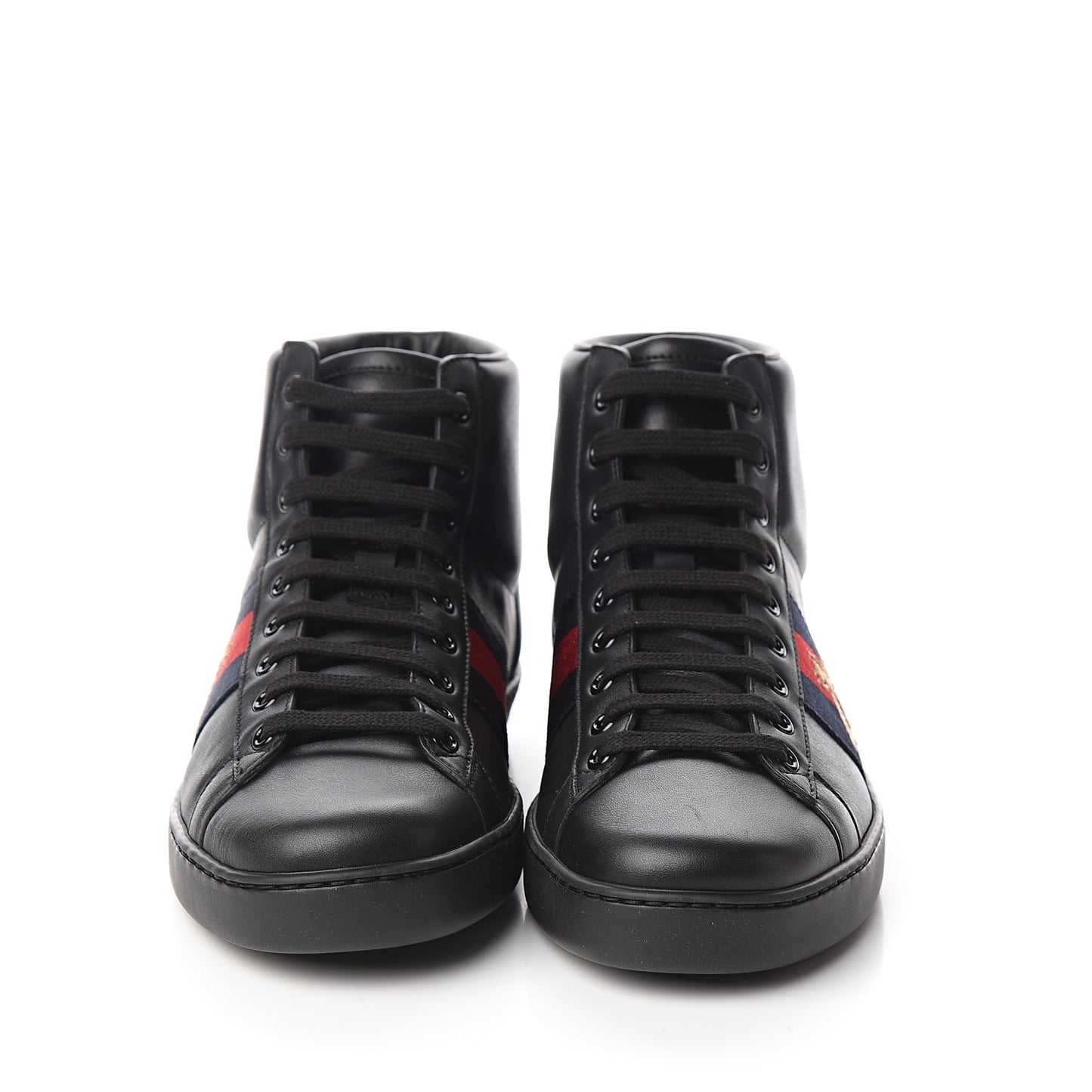 Calfskin Miro Soft Web Bee Embroidered Mens Ace High Top Sneakers 6.5 Black