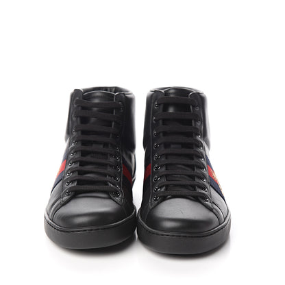 Gucci Calfskin Miro Soft Web Bee Embroidered Mens Ace High Top Sneakers 6.5 Black 2 of 9