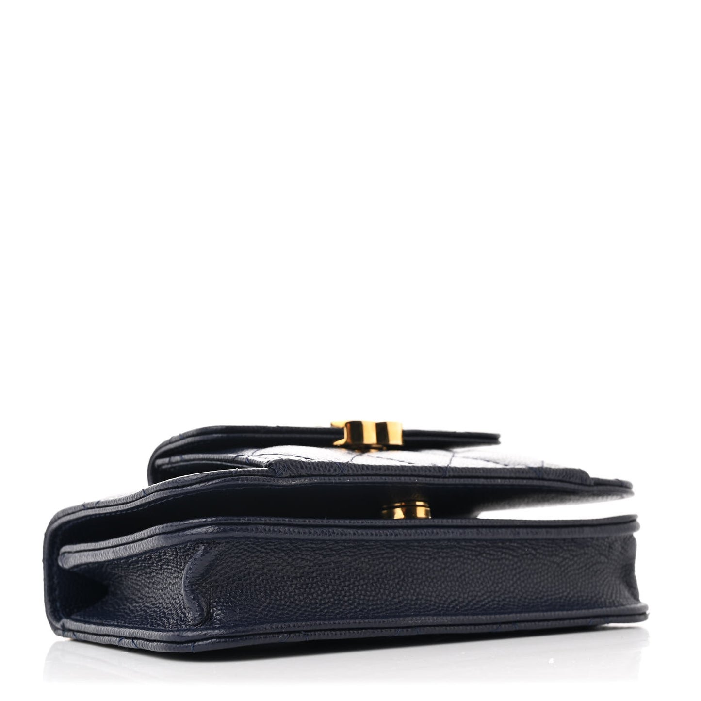 Caviar Quilted Pocket Twins Clutch With Chain Navy Blue