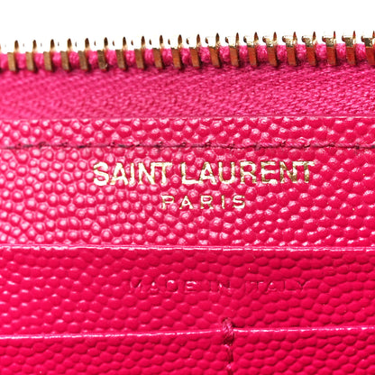 Saint Laurent Grain De Poudre Matelasse Chevron Monogram Zip Around Wallet Fuchsia 6 of 10