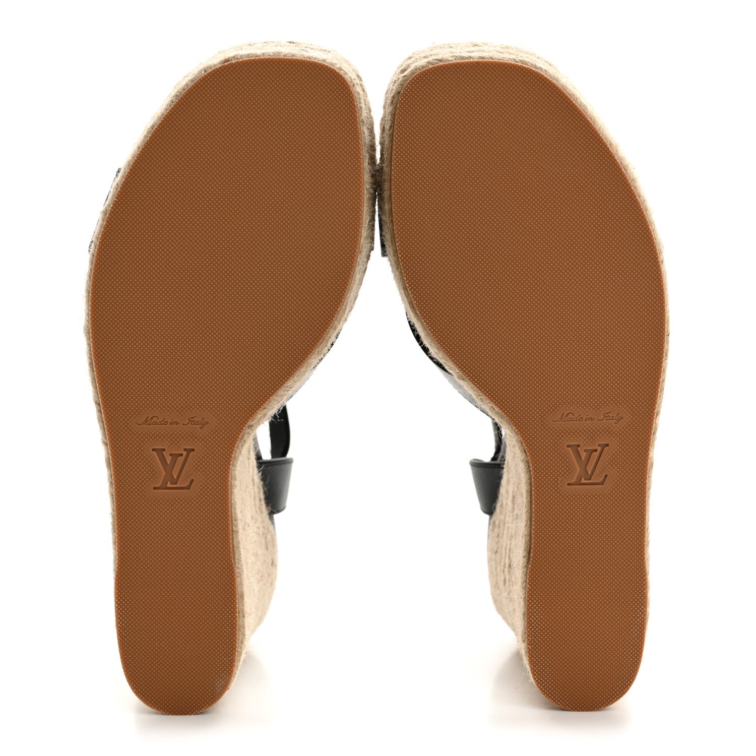 Louis Vuitton Calfskin LV Isola Espadrille Wedge Sandals 39 Black 6 of 9