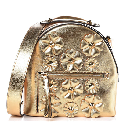 Fendi Vitello Catalan Mirror Flowerland Backpack Gold 1 of 7